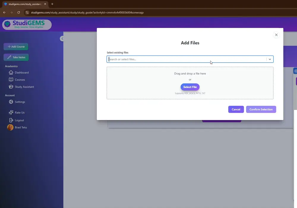 Uploading a lecture slide deck into a StudiGEMS course activity