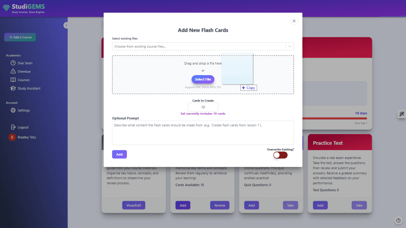 drag and drop course file into flashcard generator