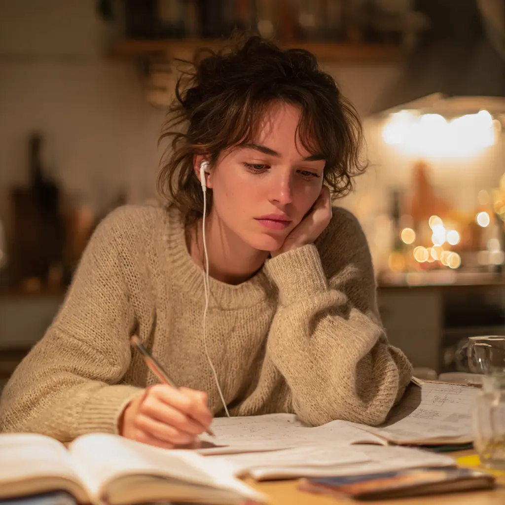 Stressed student manually retyping lecture slides into a study guide maker