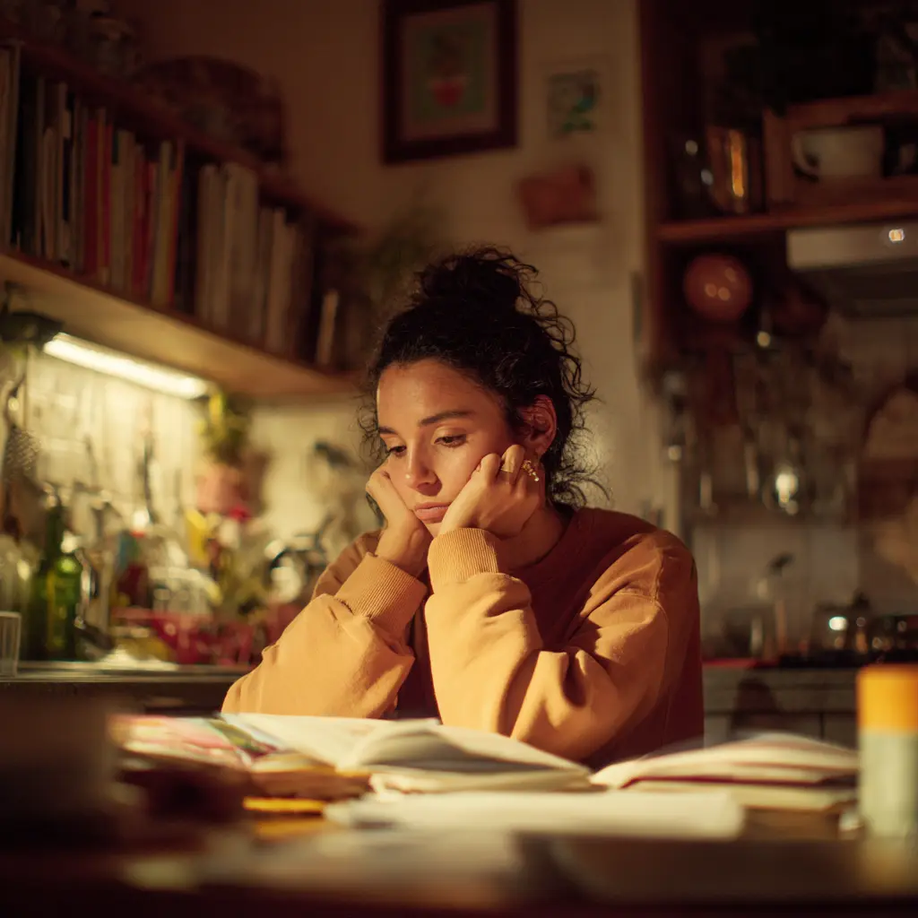 female student studying late a night